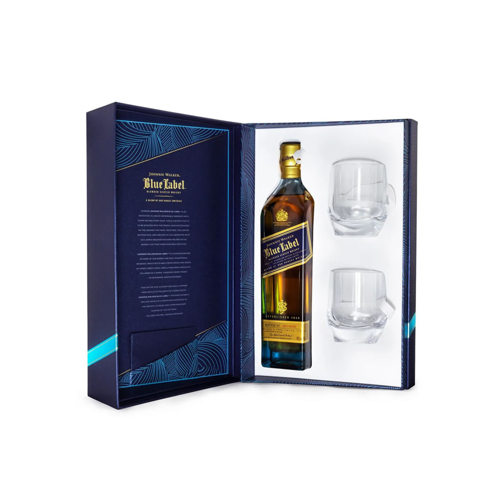 WHISKY JOHNNIE WALKER BLUE LABEL 750ML + 2 COPOS EXCLUSIVOS